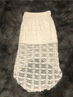 White Lace Mini Skirt with Sheer Overlay